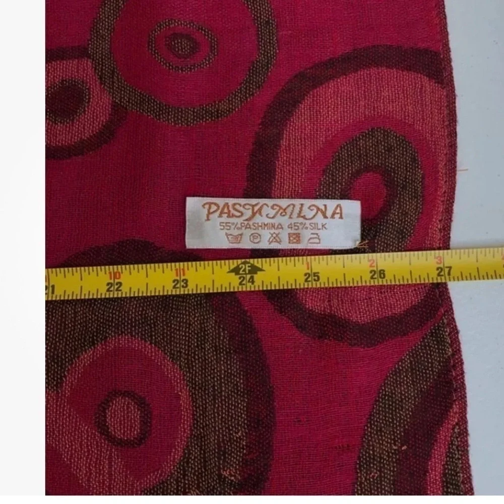 Pashmina silk Reversible Circle Dots‎ fringed pink brown Gold Scarf Approx 69x27